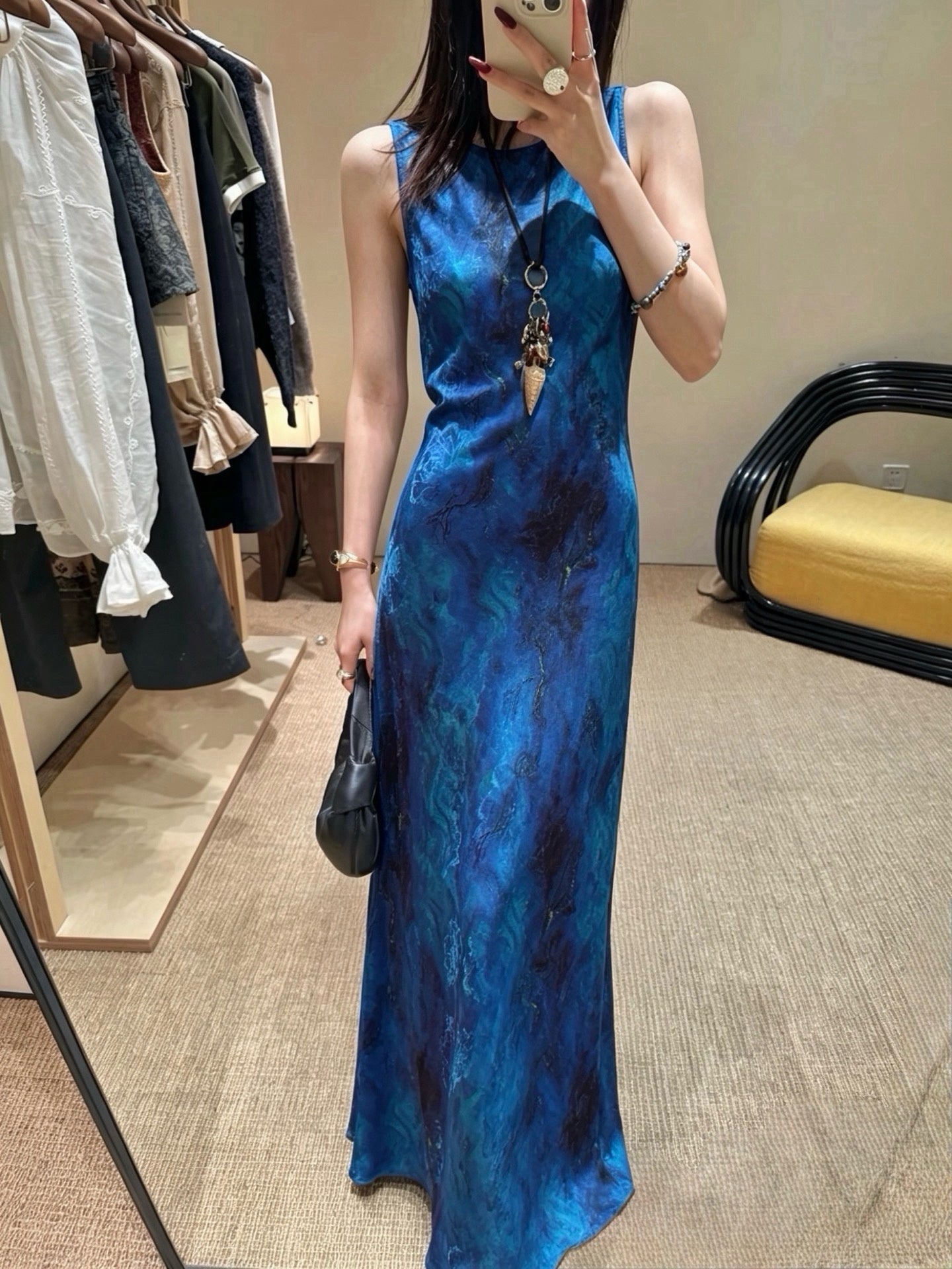 Kelly Designs Premium Xiang Yun Sha Silk Maxi Dress – Sleeveless Galaxy Print Dress (Instock)