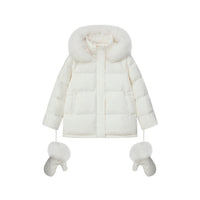 Kelly Designs Fox Fur Trim 90% White Goose Down Jacket with Mittens (Instock)
