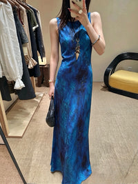 Kelly Designs Premium Xiang Yun Sha Silk Maxi Dress – Sleeveless Galaxy Print Dress (Instock)
