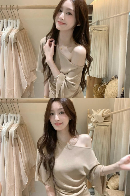 Kelly Designs Asymmetrical Off-Shoulder Slim Top - 2 Colors (Instock)