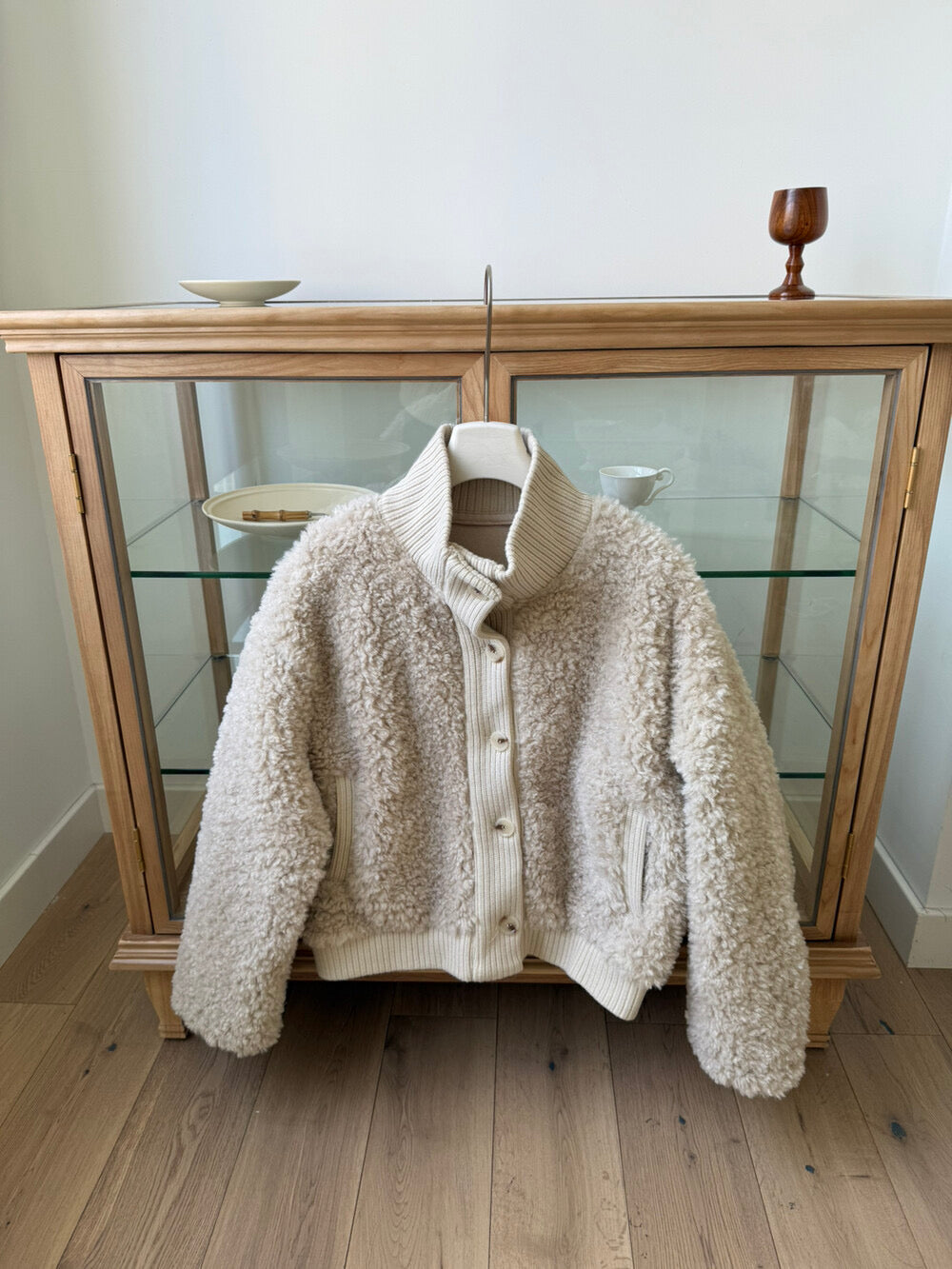 Kelly Designs Soft Teddy Knit-Trim Jacket – Cozy Stand Collar Short Coat (Instock)