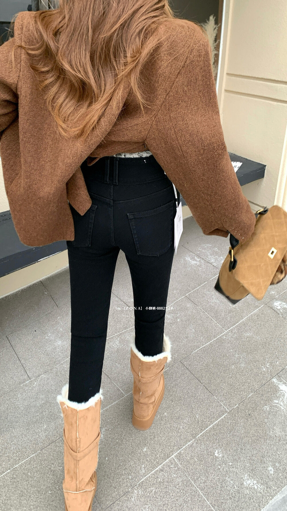 Kelly Designs Fleece-Lined Denim Black Slim Pants(Instock)