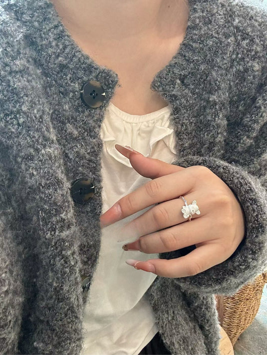 Kelly Designs Sterling Silver Teddy Bear Ring – Hammered Band(Instock)