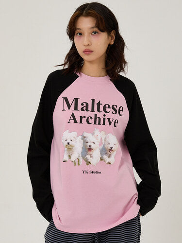 Waikei Maltese archive raglan long sleeve tshirts PINK (Preorder)