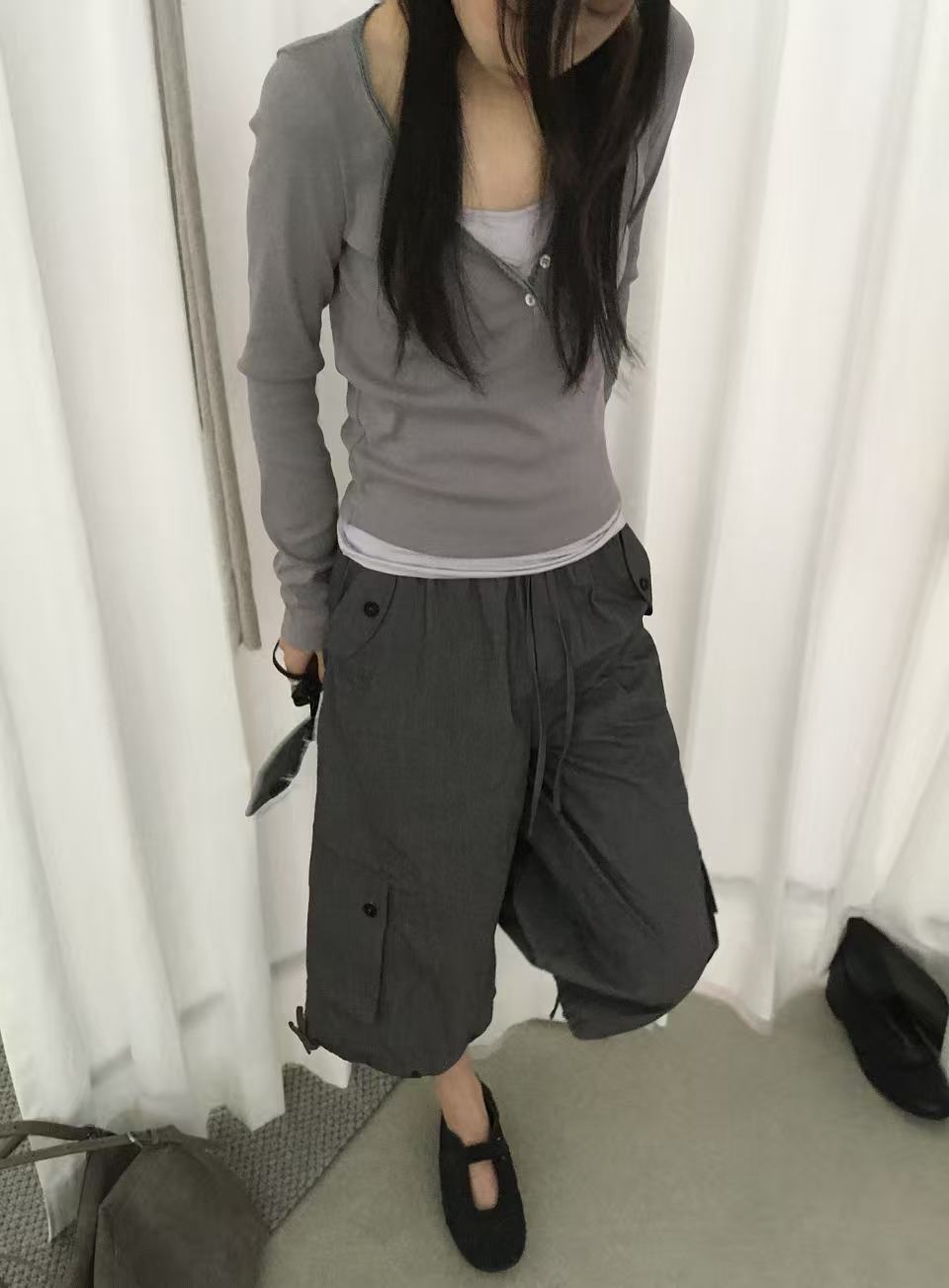 Kelly Designs Gray V Neck Top (Instock)