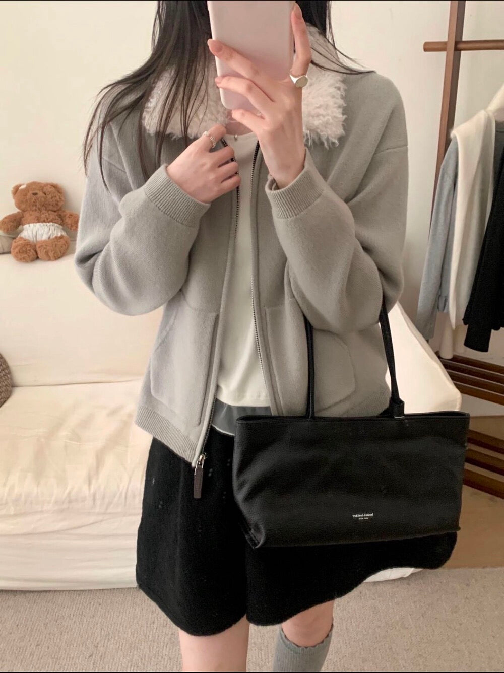 Kelly Designs Lamb Collar Wool Zip-Up Cardigan Jacket (Instock)