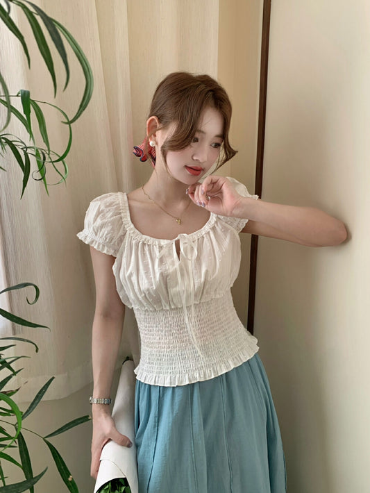 Kelly Designs U Neck White Blouse (Instock)