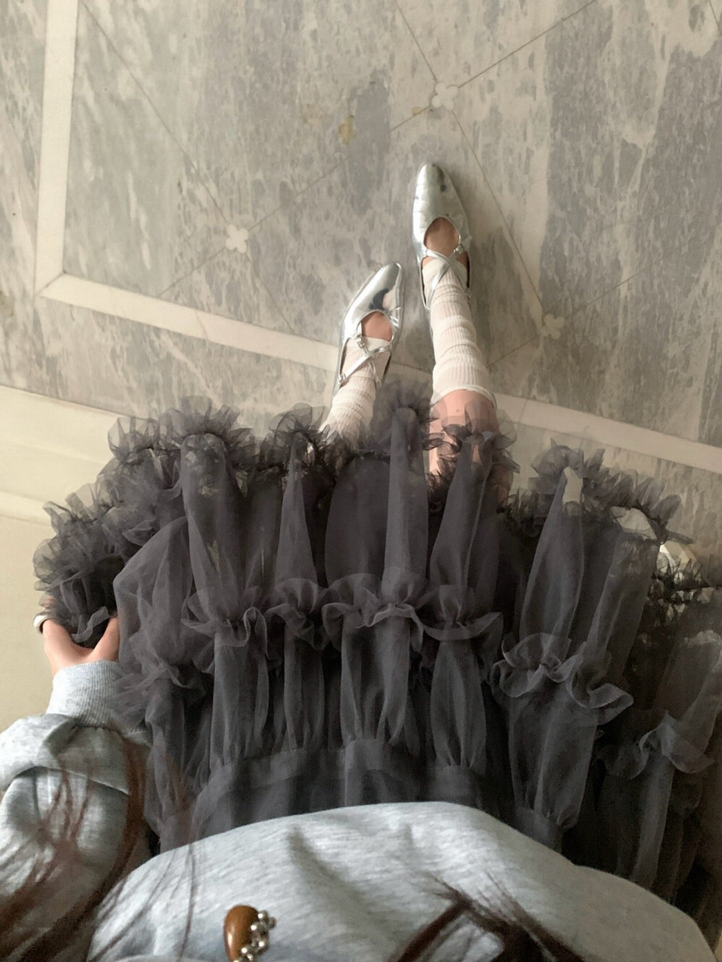 Kelly Designs Off-Shoulder Faux Layered Sweatshirt & Grey Skirt (Instock)