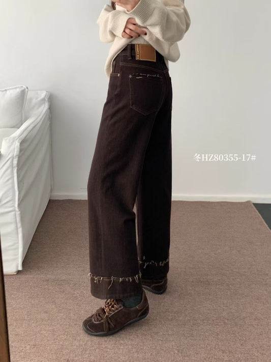 Kelly Designs Fleece-Lined Denim Brown Pants(Instock)