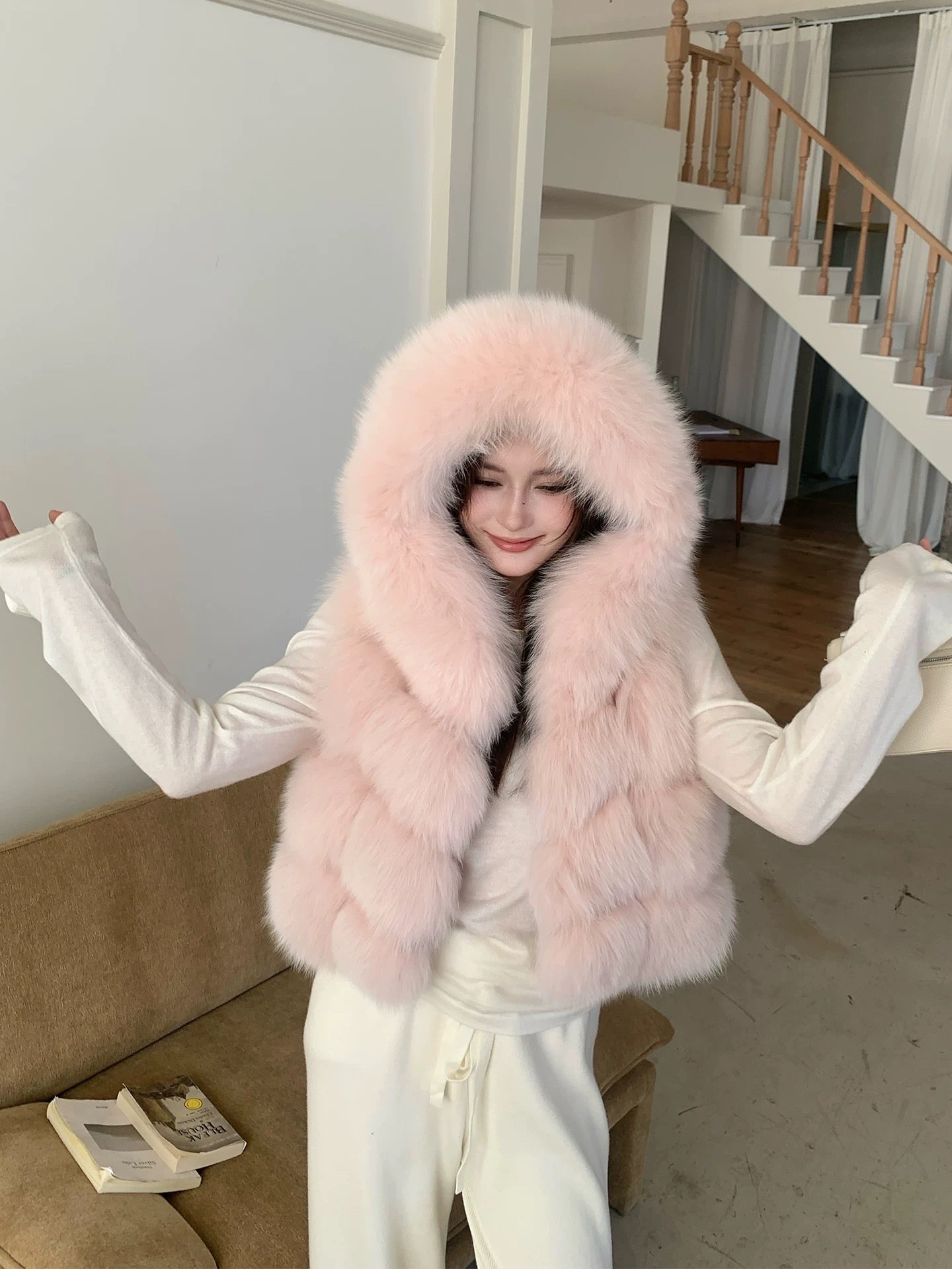 Kelly Designs Fox Fur Vest 4 colors Hoodie Jacket (Instock)