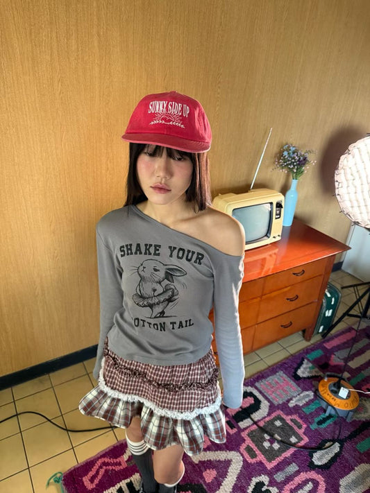 Korean APM Collection Off Shoulder Bunny Grey Top  (Instock)