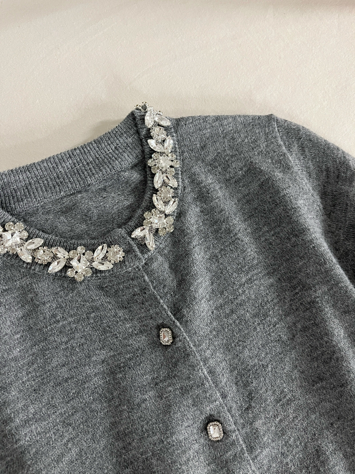 Kelly Designs Crystal Round Neck Grey Cardigan (Instock)