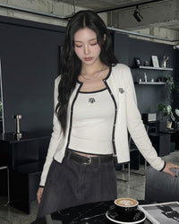 Korean Collection Muah Muah Contrast Trim Cami & Cardigan Set (Instock)