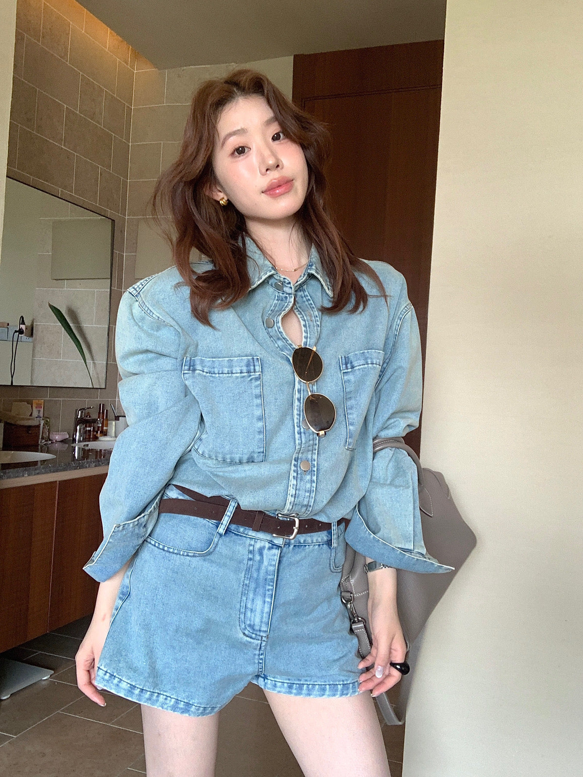Kelly Designs  Denim Two-Piece Set – Oversized Shirt & High-Waist Shorts (Instock)