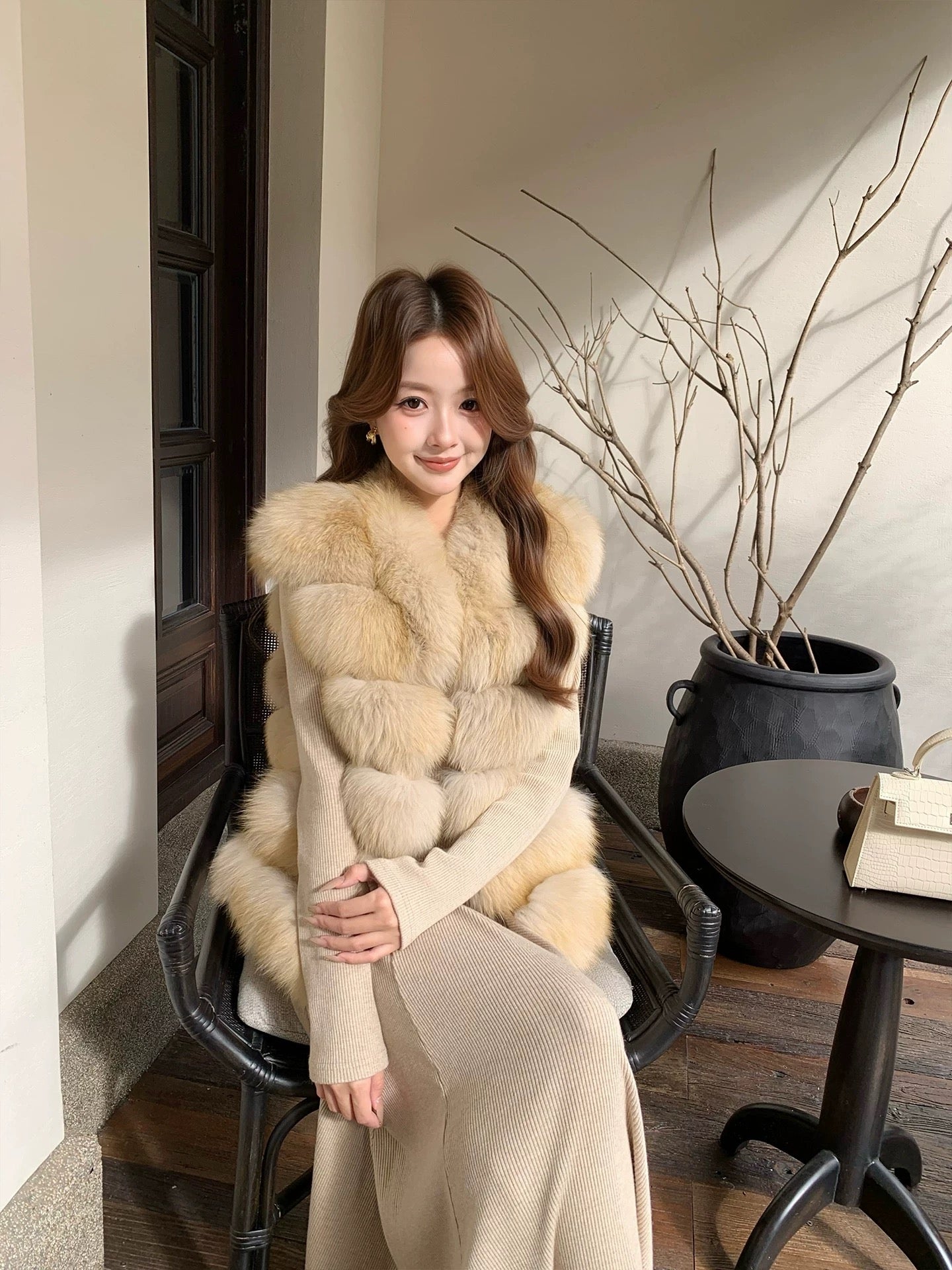 Kelly Designs Fox Fur Khaki Vest (Instock)