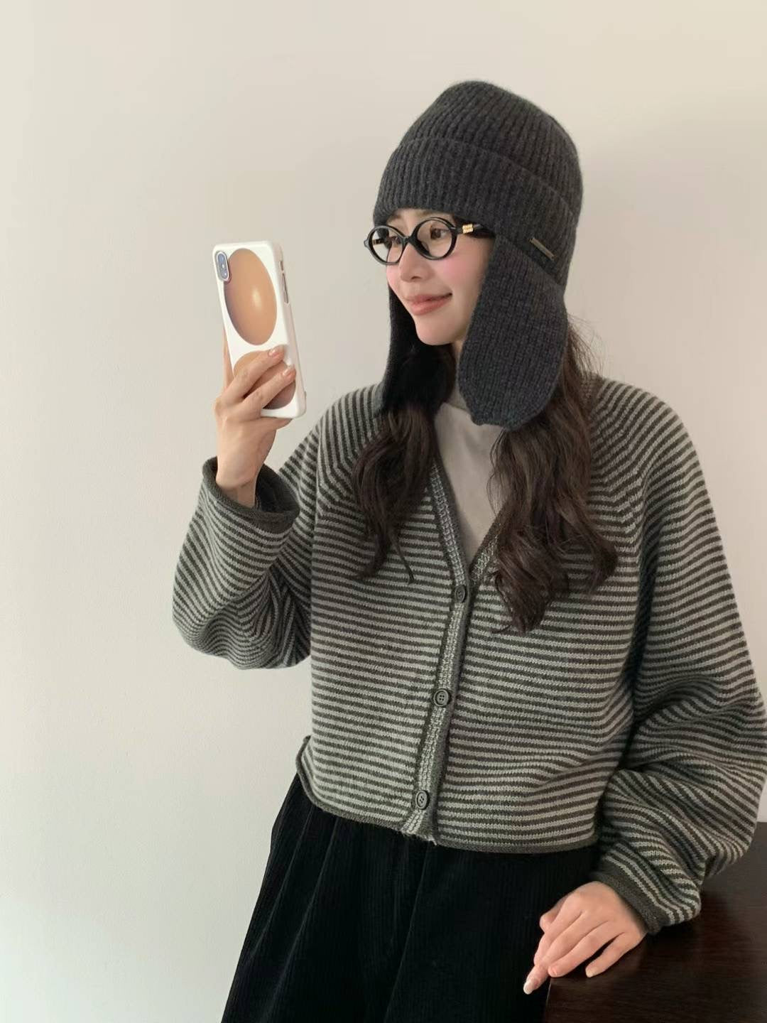 Korean APM Collection EGG Handmade Winter Charcoal Hat (Instock)