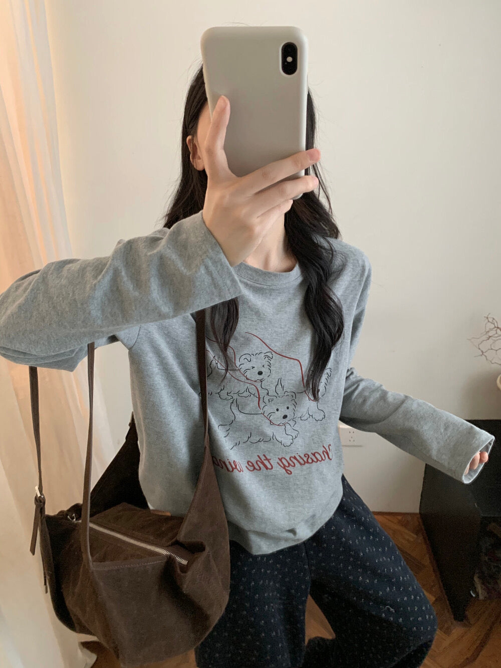 Kelly Designs “Chasing the Wind” Puppy Graphic Long-Sleeve Tee(Instock)