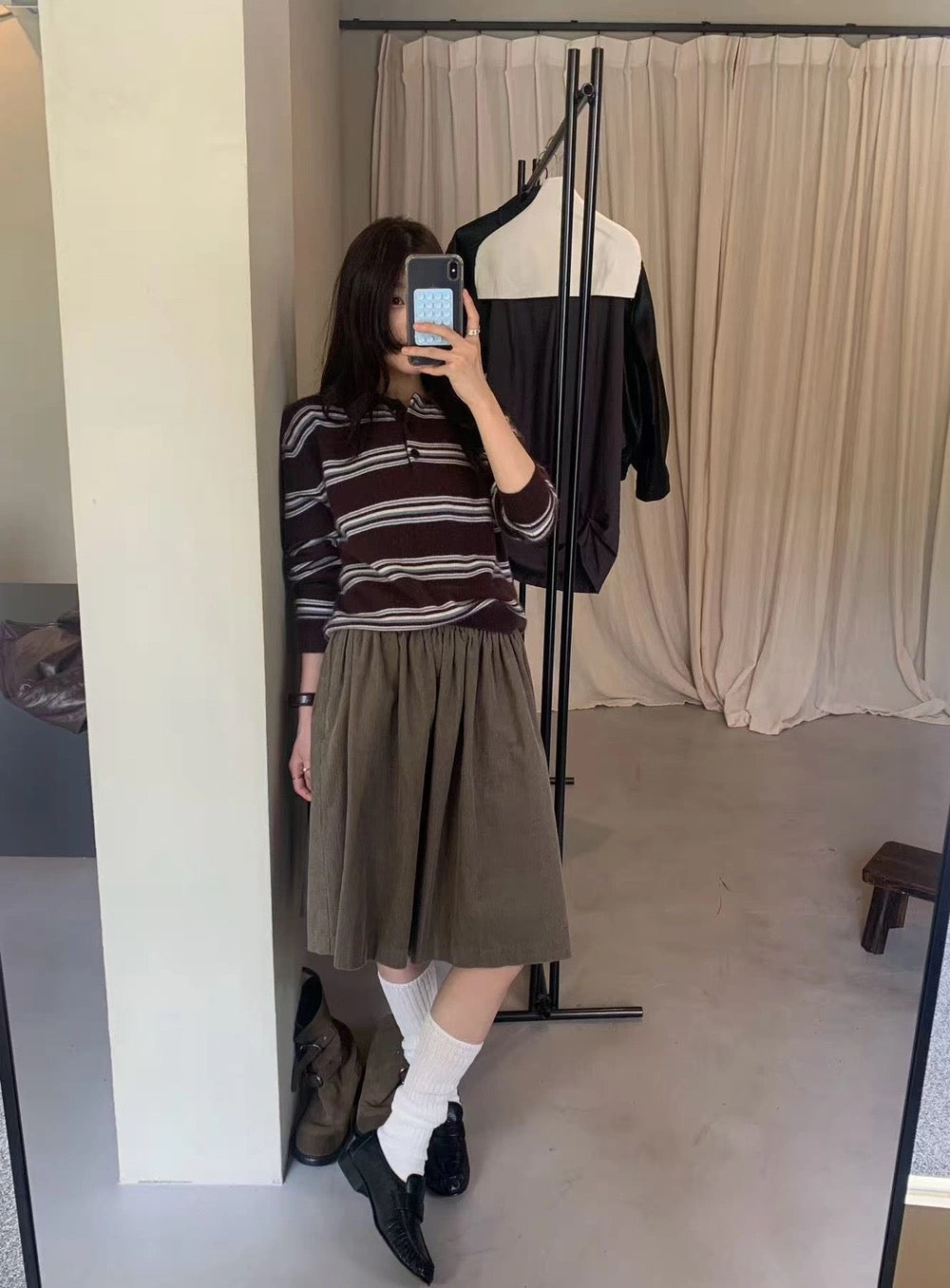 Kelly Designs Corduroy Semi-Elastic Midi Skirt (Instock)