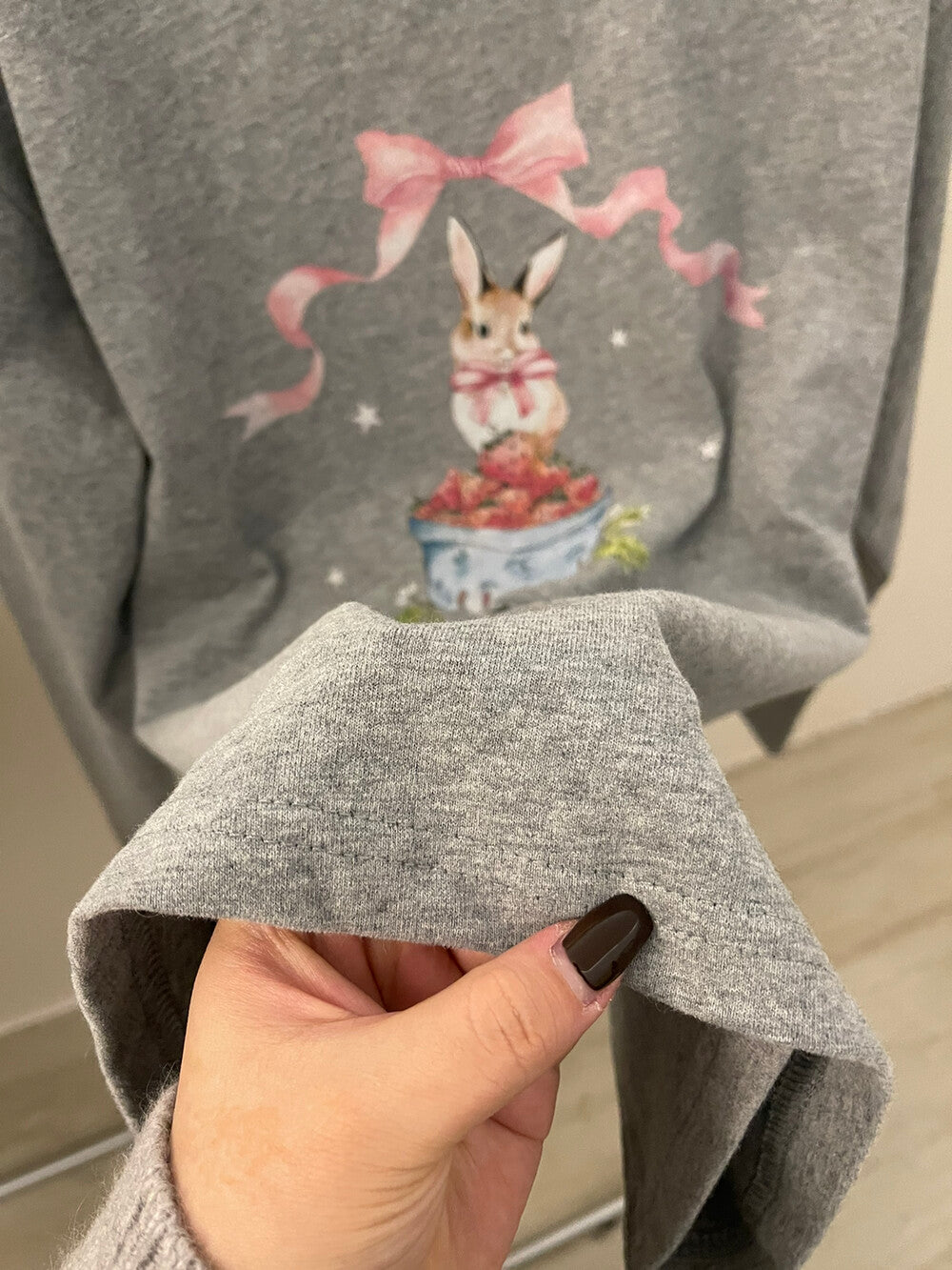 Kelly Designs Brushed Cotton Long-Sleeve Tee – Bow Strawberry Bunny Print (Instock)