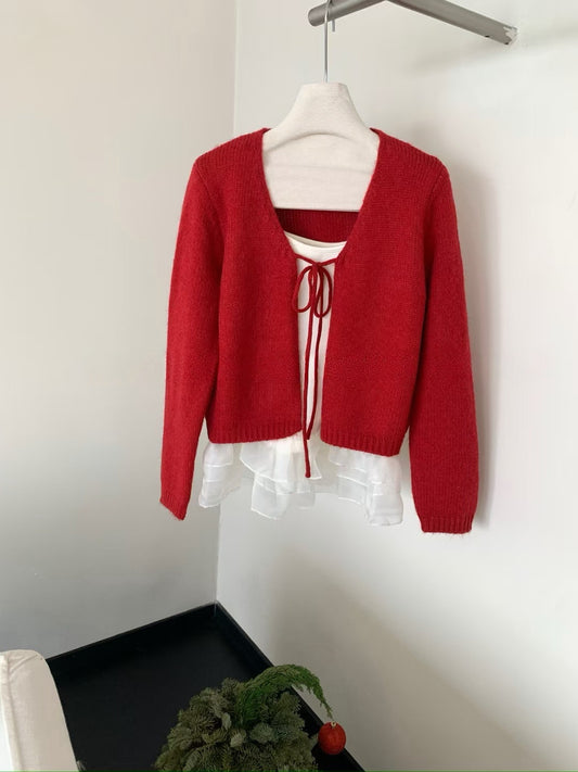 Kelly Designs 2Pcs Red Cardigan and inner tank top Set (Instock)