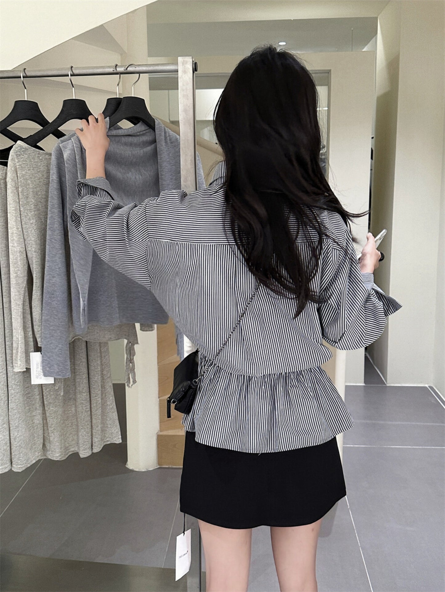 Kelly Designs Two Colors Striped Statement Waist-Cinched Shirt (Instock)
