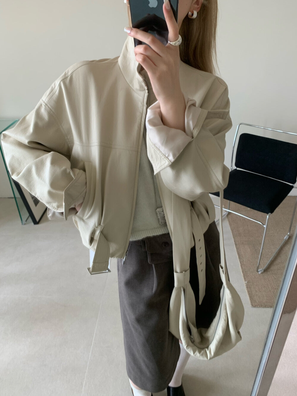 Kelly Designs 3colors Soft PU Leather Hoodie Jacket With Bag Set (Instock)