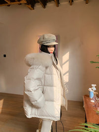 Kelly Designs Fox Fur Trim 90% White Goose Down Jacket with Mittens (Instock)