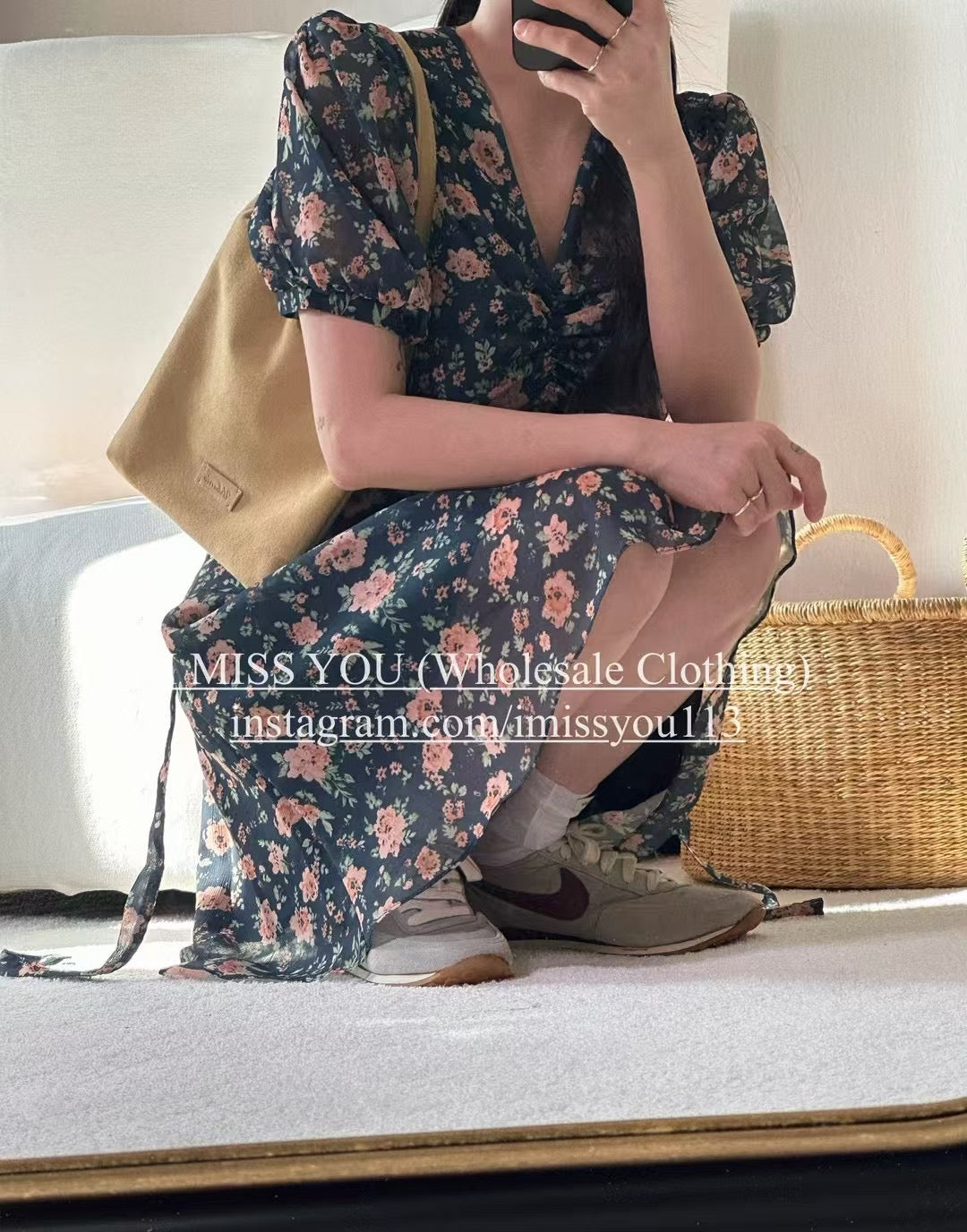 Korean APM Collection I Miss You Navy Flower Dress (Instock)