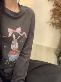 Kelly Designs Brushed Cotton Long-Sleeve Tee – Bow Strawberry Bunny Print (Instock)