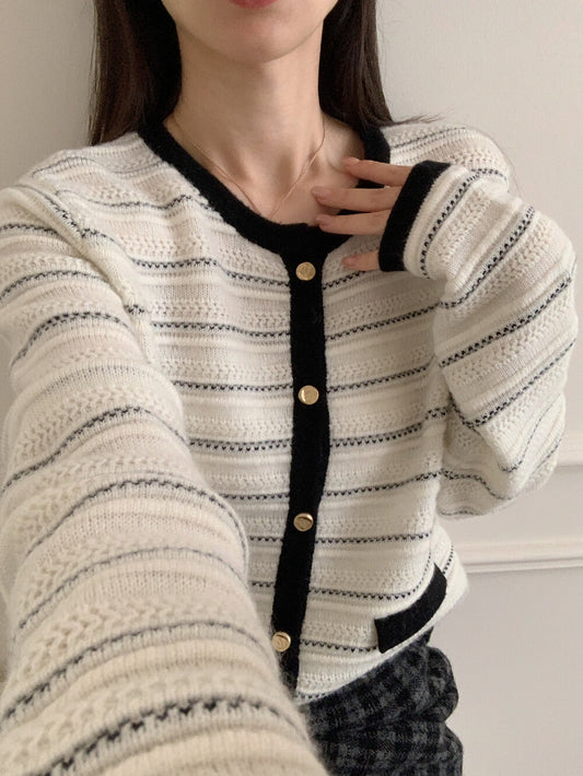 Kelly Designs Tweed-Style Stripe Wool Knit Cardigan (Instock)