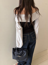 Korean APM Collection Off-Shoulder Layered Stripe Top (Instock)