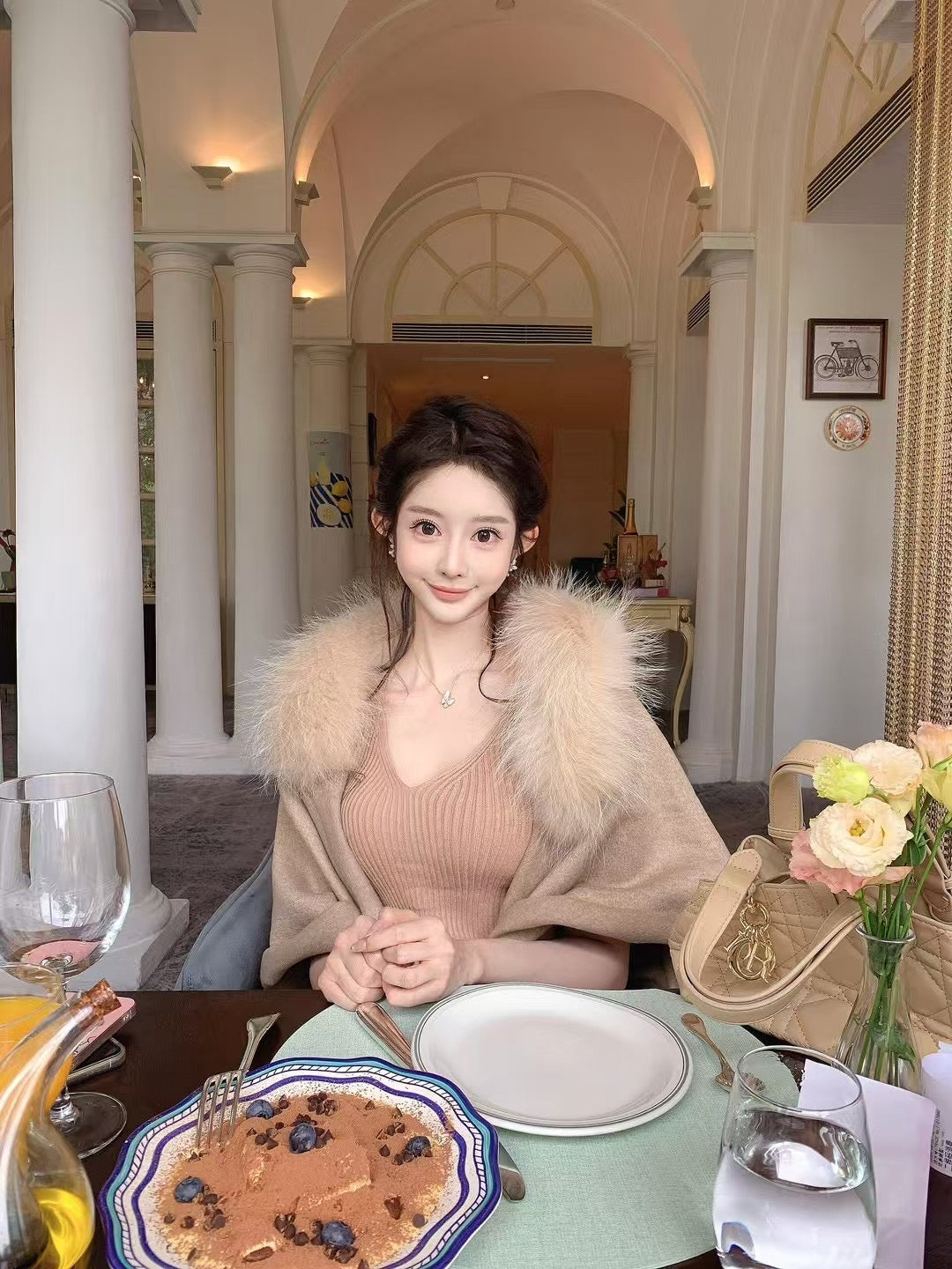 Kelly Designs Classic Fox Fur Khaki Shawl (Instock)