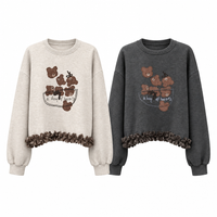 Korean Collection Bear Ruffle Hem Sweatshirt - 2 Colors (Instock)