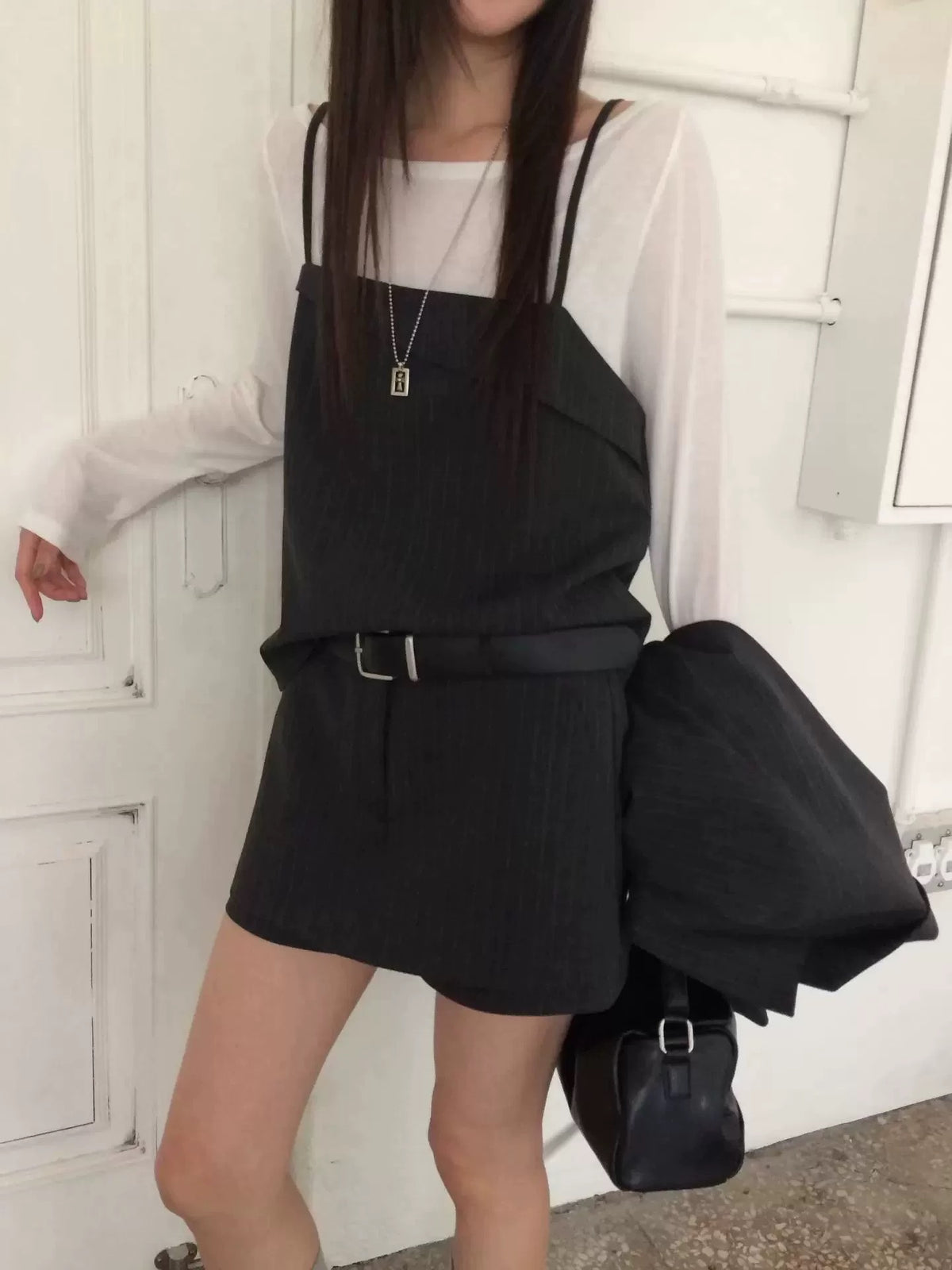 Korean APM Collection Pinstripe Layered Skirt Shorts - 2 Colors (Instock)