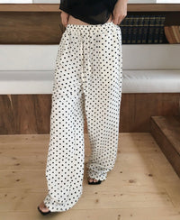 Korean Soft Linen Polka Dot Wide-Leg Pants (Instock)