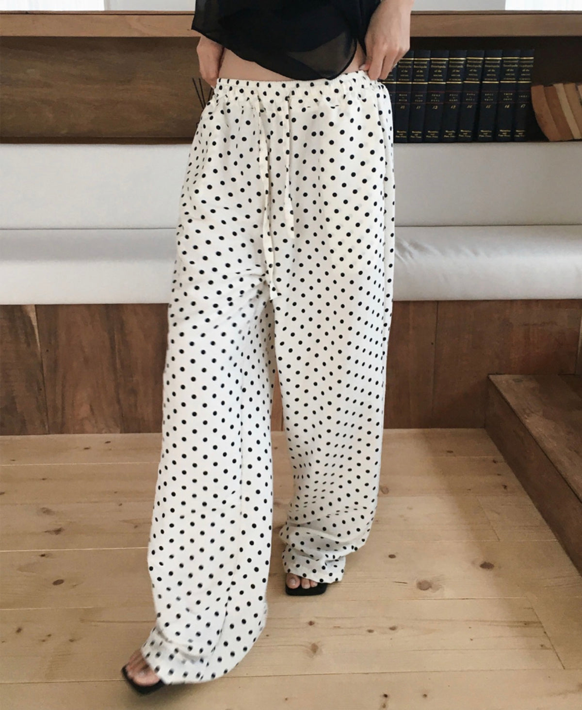 Korean Soft Linen Polka Dot Wide-Leg Pants (Instock)