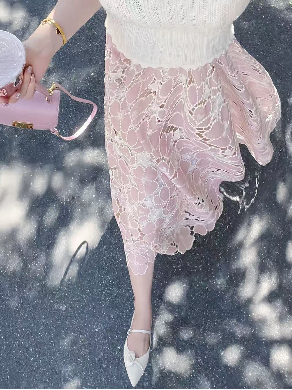 Kelly Designs Flowers Skirt & White U Neck Top (Instock)