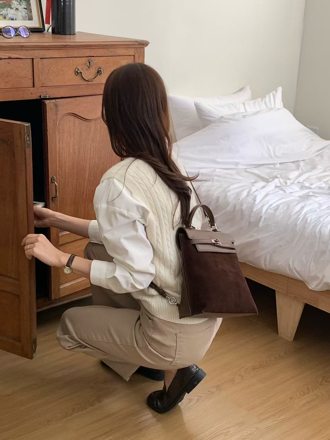 Korean APM Collection Three Ways Shearling Cow Leather Bag (Instock)