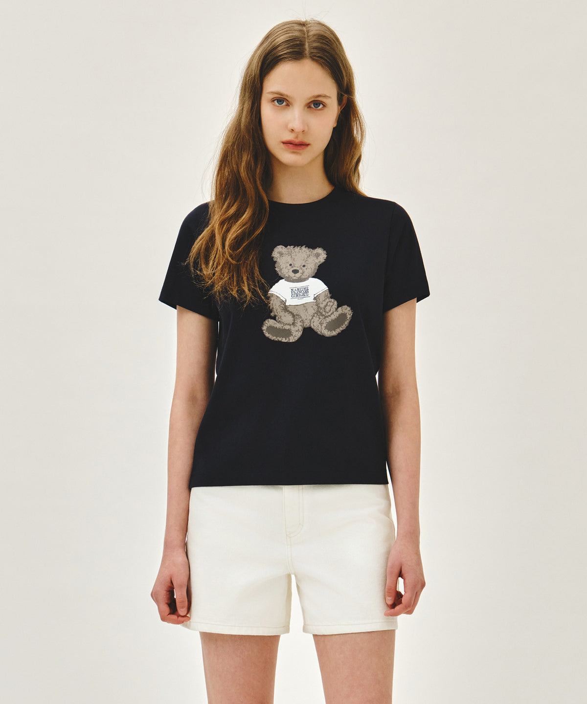 Marithe W DOODLE BEAR TEE Navy (Instock)