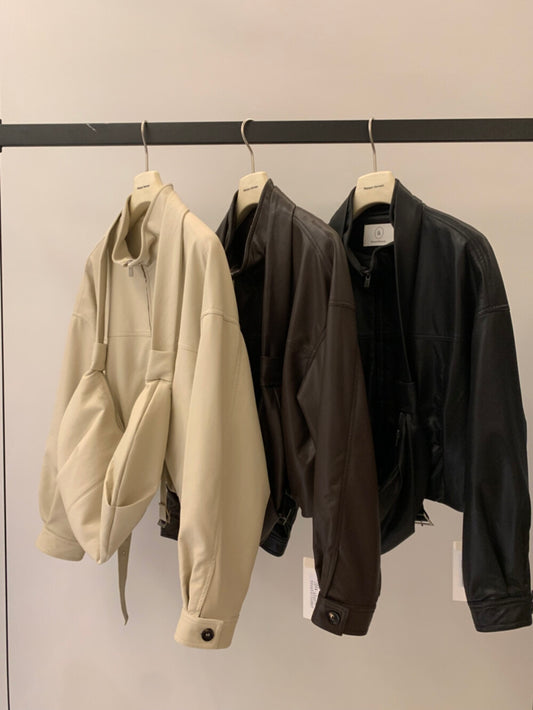 Kelly Designs 3colors Soft PU Leather Hoodie Jacket With Bag Set (Instock)