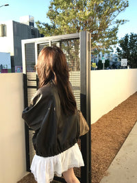 Korean Faux Leather Zip-Up Jacket – Brown (Instock)