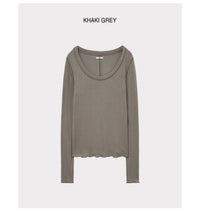 Korean Soft U-Neck Contrast Stitch Long Sleeve Top – 7 Colors (Instock)