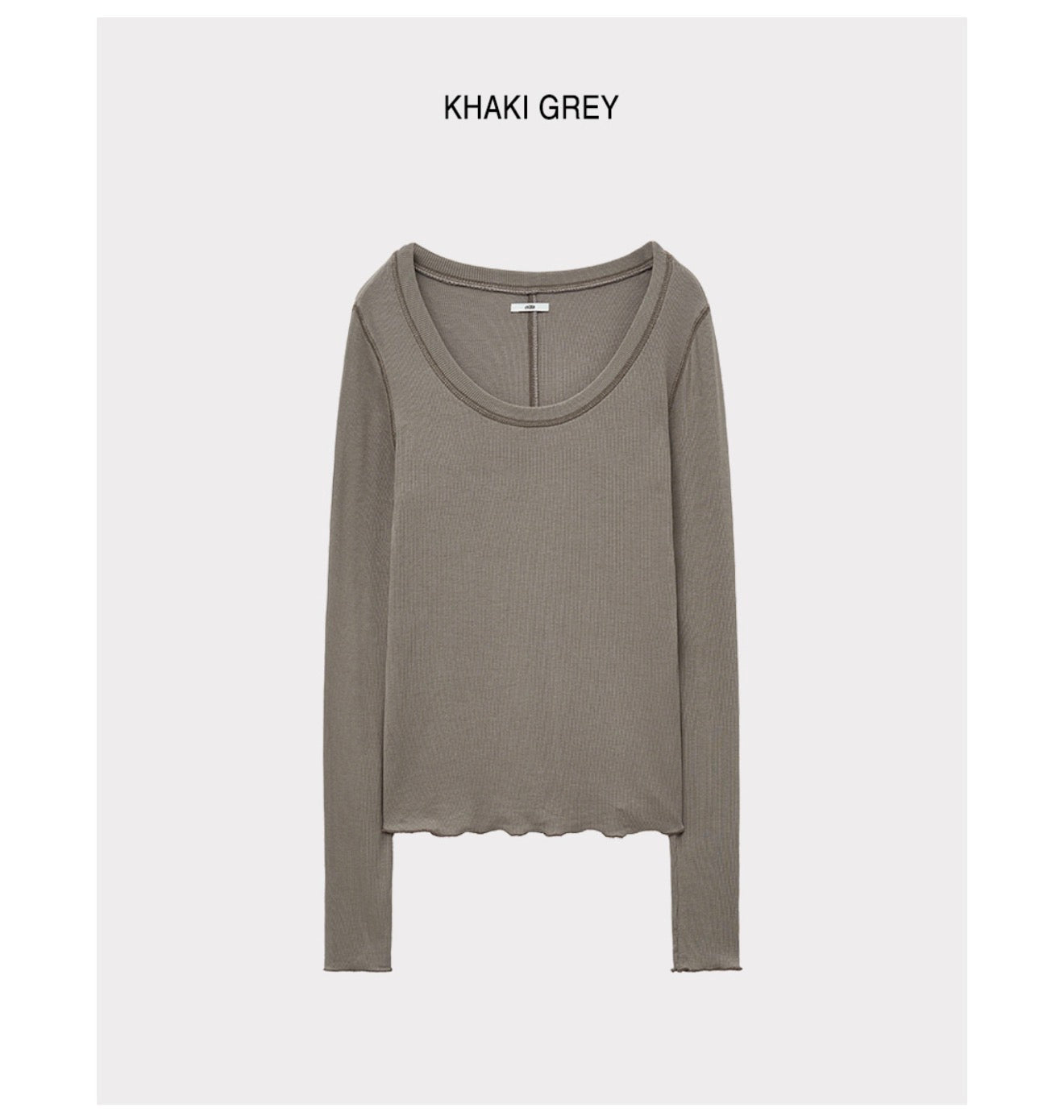 Korean Soft U-Neck Contrast Stitch Long Sleeve Top – 7 Colors (Instock)