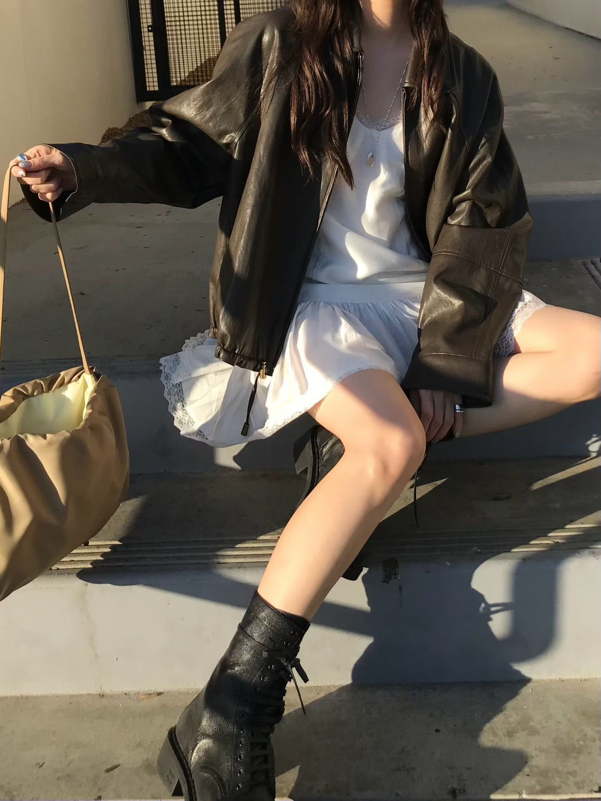 Korean Faux Leather Zip-Up Jacket – Brown (Instock)