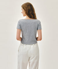 Marithe W FLOWER SLIM CROP TEE melange gray (Instock)