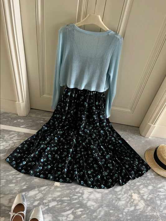 Kelly Designs Dress and Blue Cardigan Set (Instock)