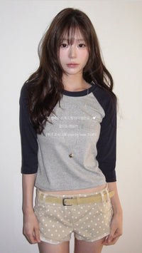 Korean Collection Tone-on-Tone Raglan 3/4 Sleeve Top (Instock)
