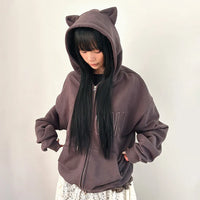 Korean ITZAVIBE Meow Cat Ear Hoodie Zip Up (Instock)