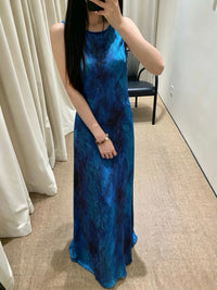 Kelly Designs Premium Xiang Yun Sha Silk Maxi Dress – Sleeveless Galaxy Print Dress (Instock)