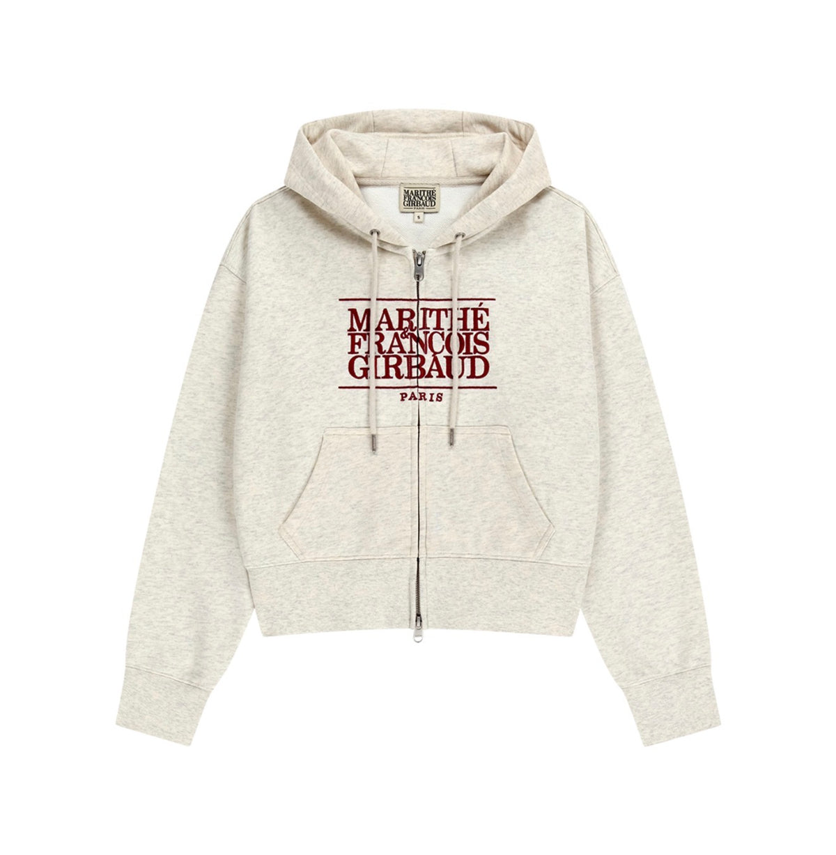 Marithe W Embroidery Classic Logo Crop Hoodie Zipup Oatmeal(Instock)